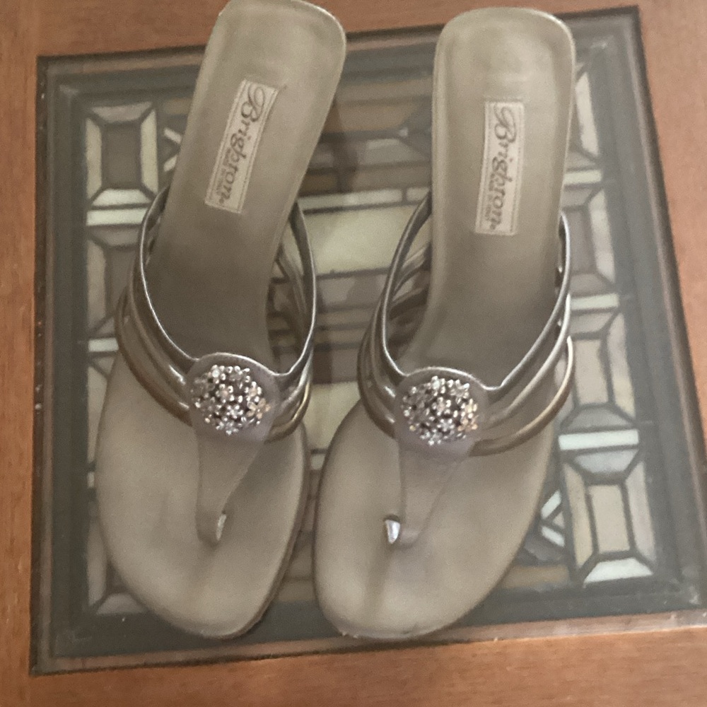 Brighton Metallic Silver Sandals with Embellishments